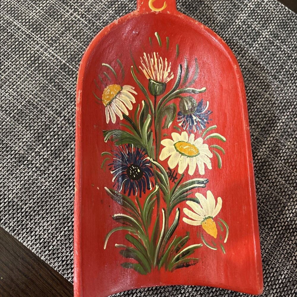 1985 Signed Primitive Style Hand-Painted Wooden Carved Scoop Folk Art Handgemalt - Picture 6 of 12